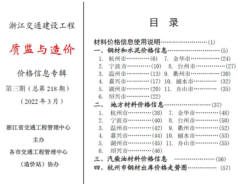 造价库浙江2022年3期交通质监与造价信息价期刊电子版PDF封面