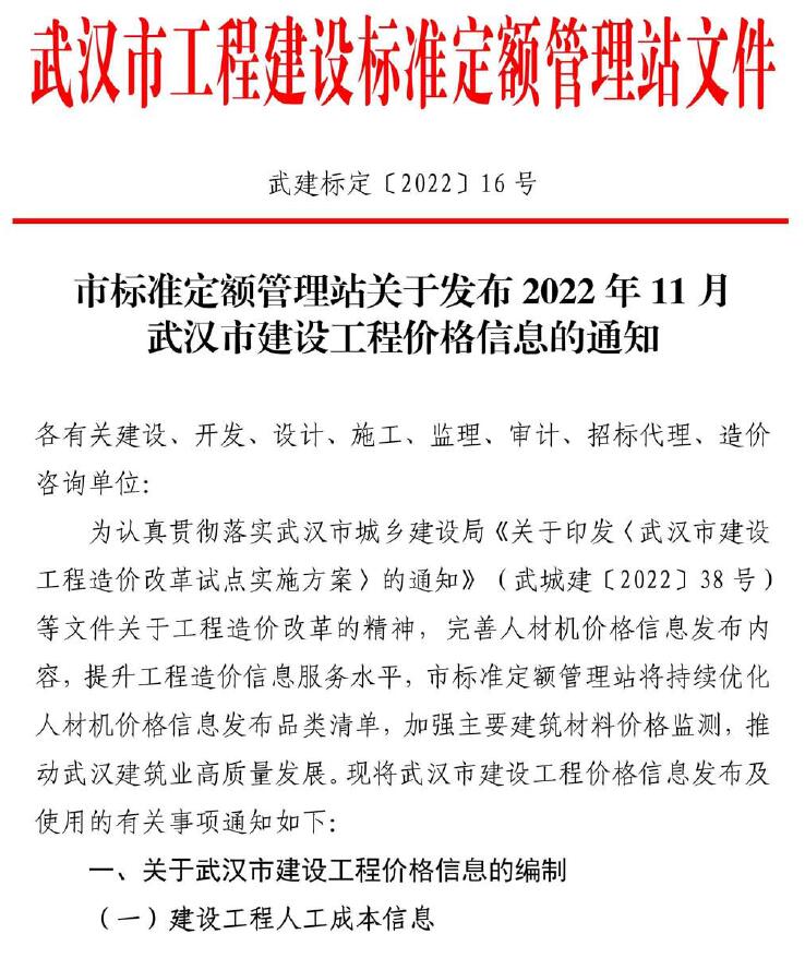 武汉市2022年11月造价库造价库下载