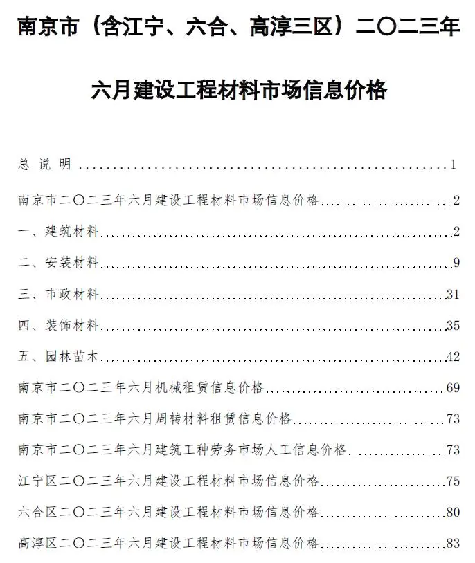 造价库南京市2023年6月信息价期刊电子版PDF封面