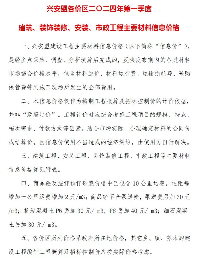 造价库兴安盟2024年1季度1、2、3月信息价期刊电子版PDF封面