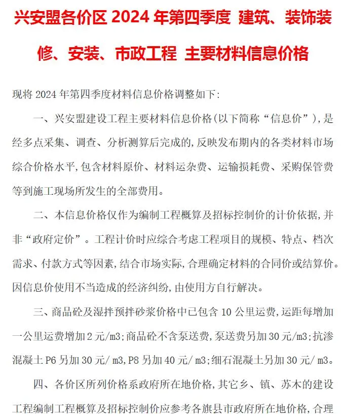 造价库兴安盟2024年4季度10、11、12月信息价期刊电子版PDF封面