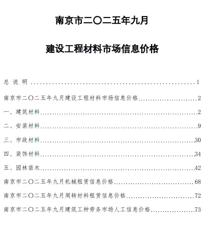 造价库南京市2025年9月信息价期刊电子版PDF封面