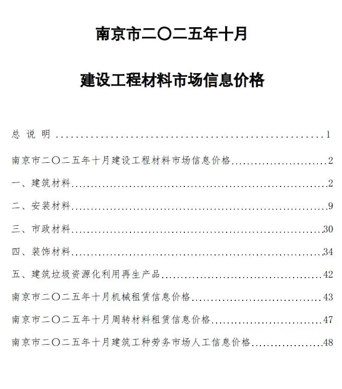 造价库南京市2025年10月信息价期刊电子版PDF封面