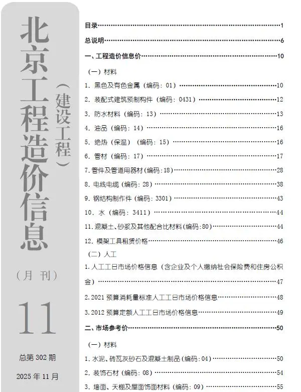 造价库北京市2025年11月信息价期刊电子版PDF封面