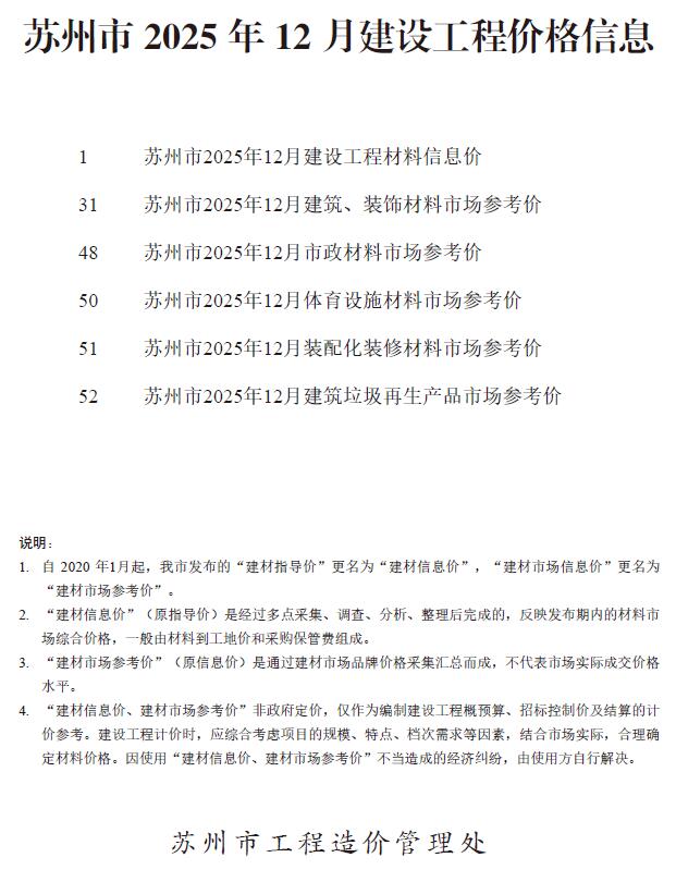 苏州市2025年12月造价库信息价