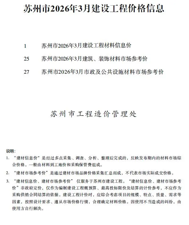 造价库苏州市2026年3月信息价期刊电子版PDF封面
