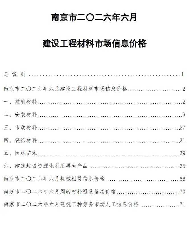 造价库南京市2026年6月信息价期刊电子版PDF封面
