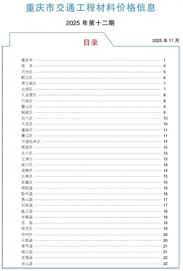 造价库重庆2025年12月交通信息价期刊电子版PDF封面