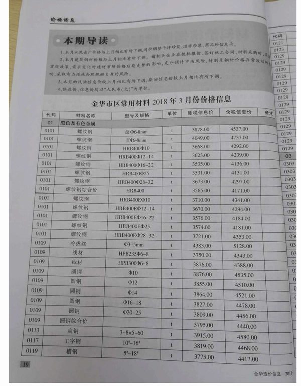 金华市2018年3月信息价造价库信息价