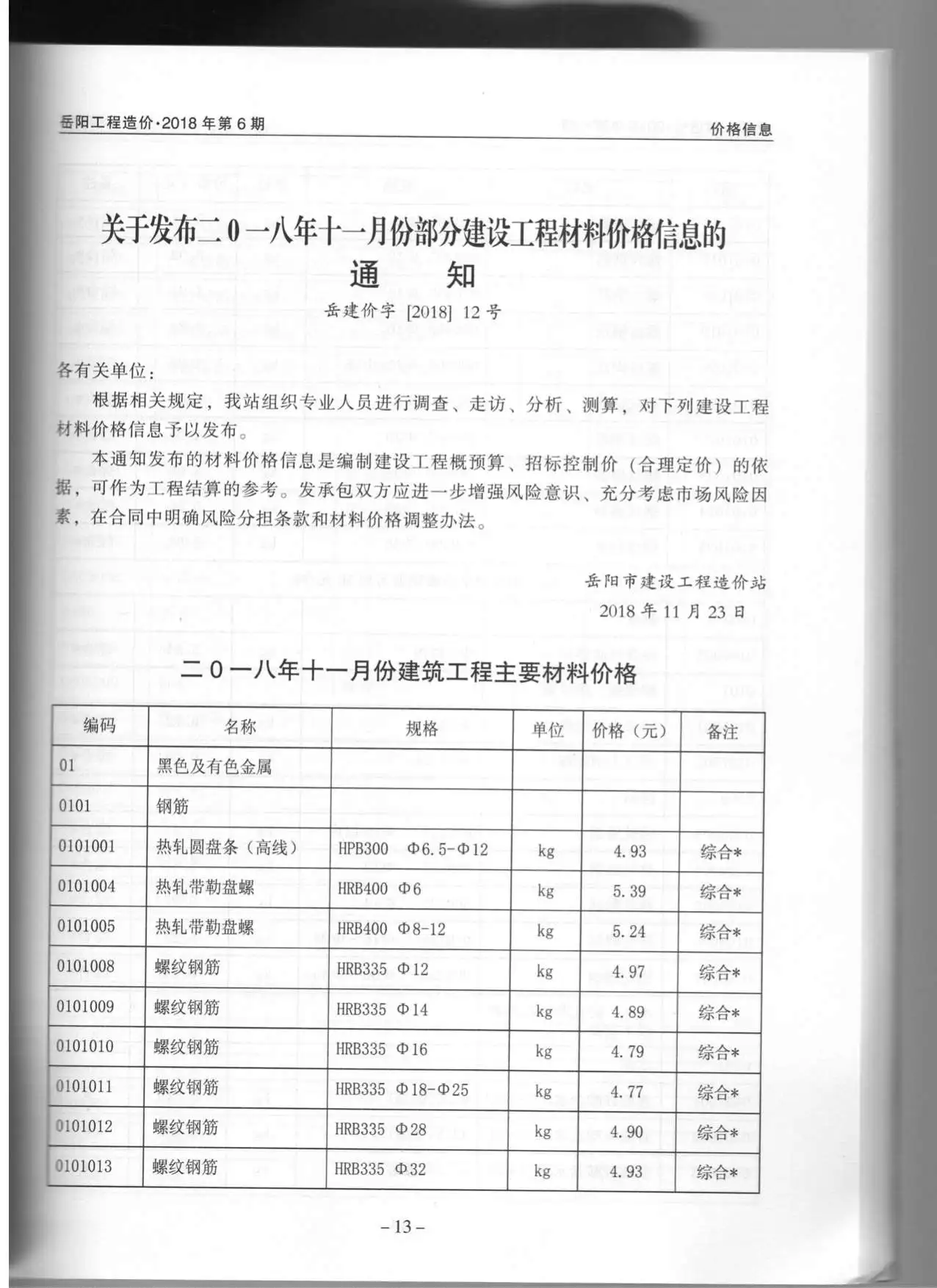 造价库岳阳市2018年6月信息价期刊电子版PDF封面