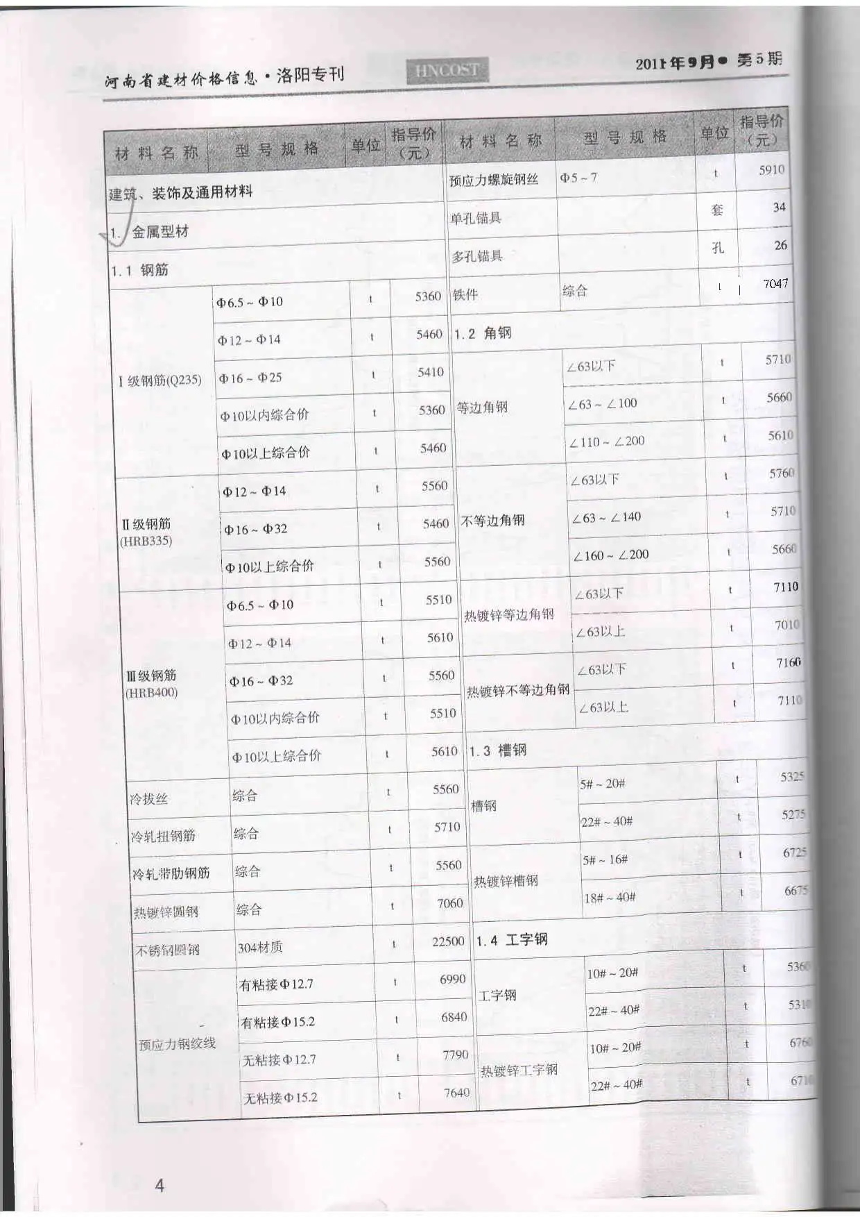 造价库洛阳市2011年5月信息价期刊电子版PDF封面