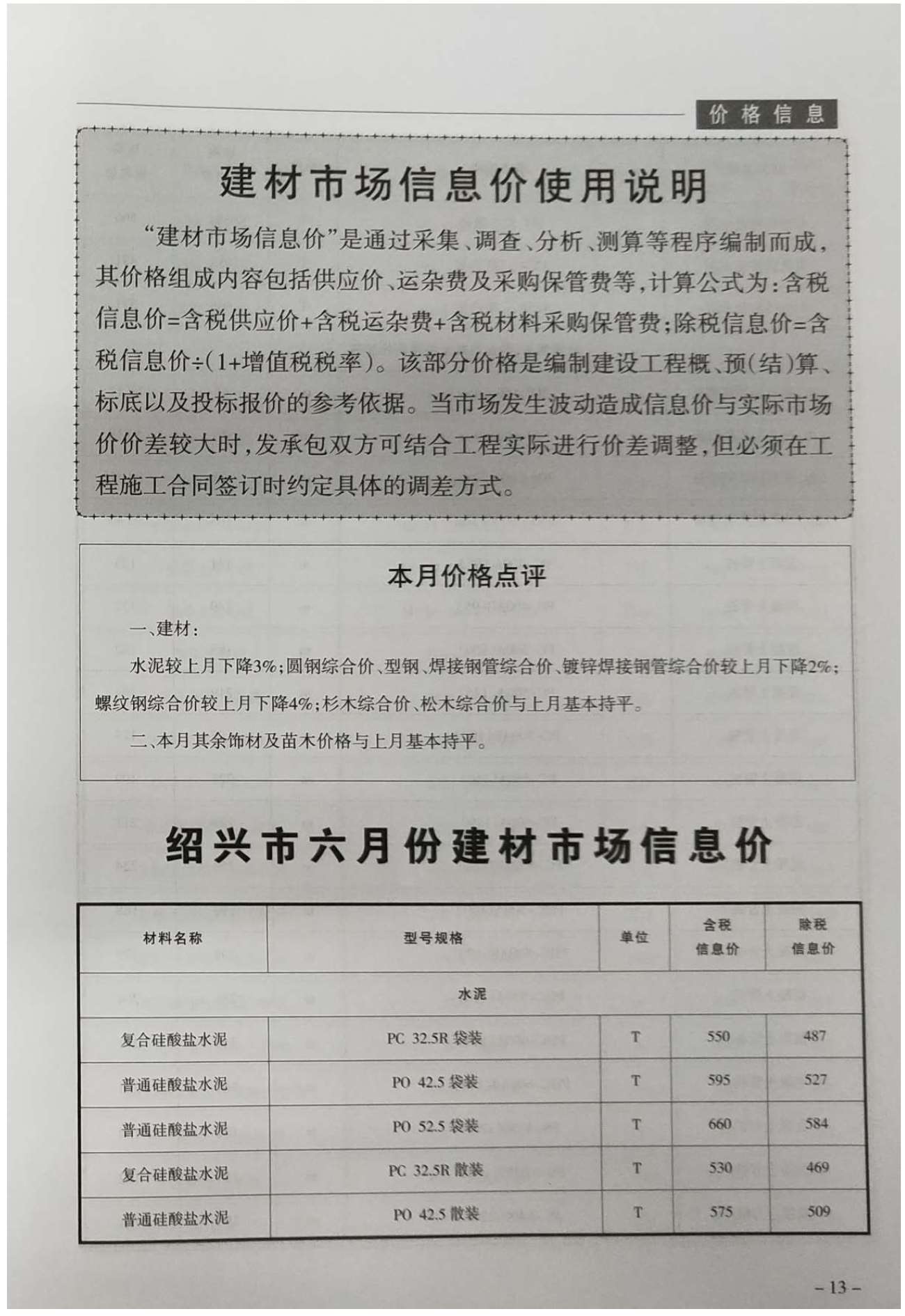 绍兴市2019年6月建设工程造价管理信息造价库信息价