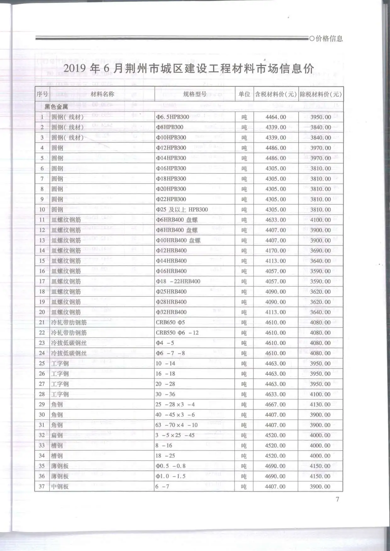 造价库荆州市2019年6月信息价期刊电子版PDF封面