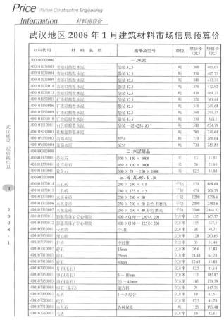 武汉市2008年1月造价库工程信息价期刊